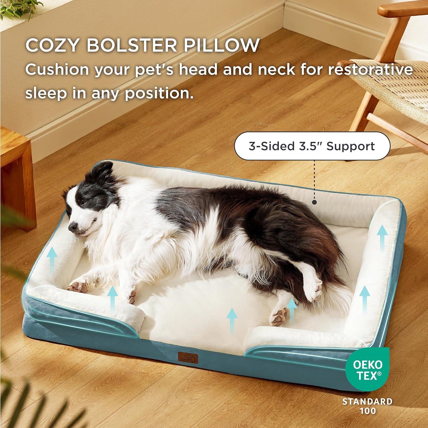 Bedsure Orthopedic Dog Beds Large Sized Dog - Washable Large Dog Cat Bed Waterproof, Comfort Dogs Couch Sofa with Washable Removable Cover, Pet Bed with Nonskid Bottom, Dune Haze Blue, 35" - Pet Explorer