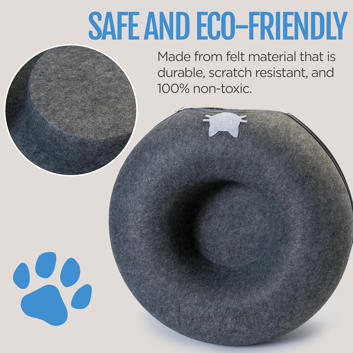 Meow Mansion Large Cat Cave Donut - Cat Tunnel; up to 30lbs - 3 Toy Balls & Hanging Ball Included - Scratch Resistant, Detachable and Cleanable Cat Donut Bed - Pet Explorer