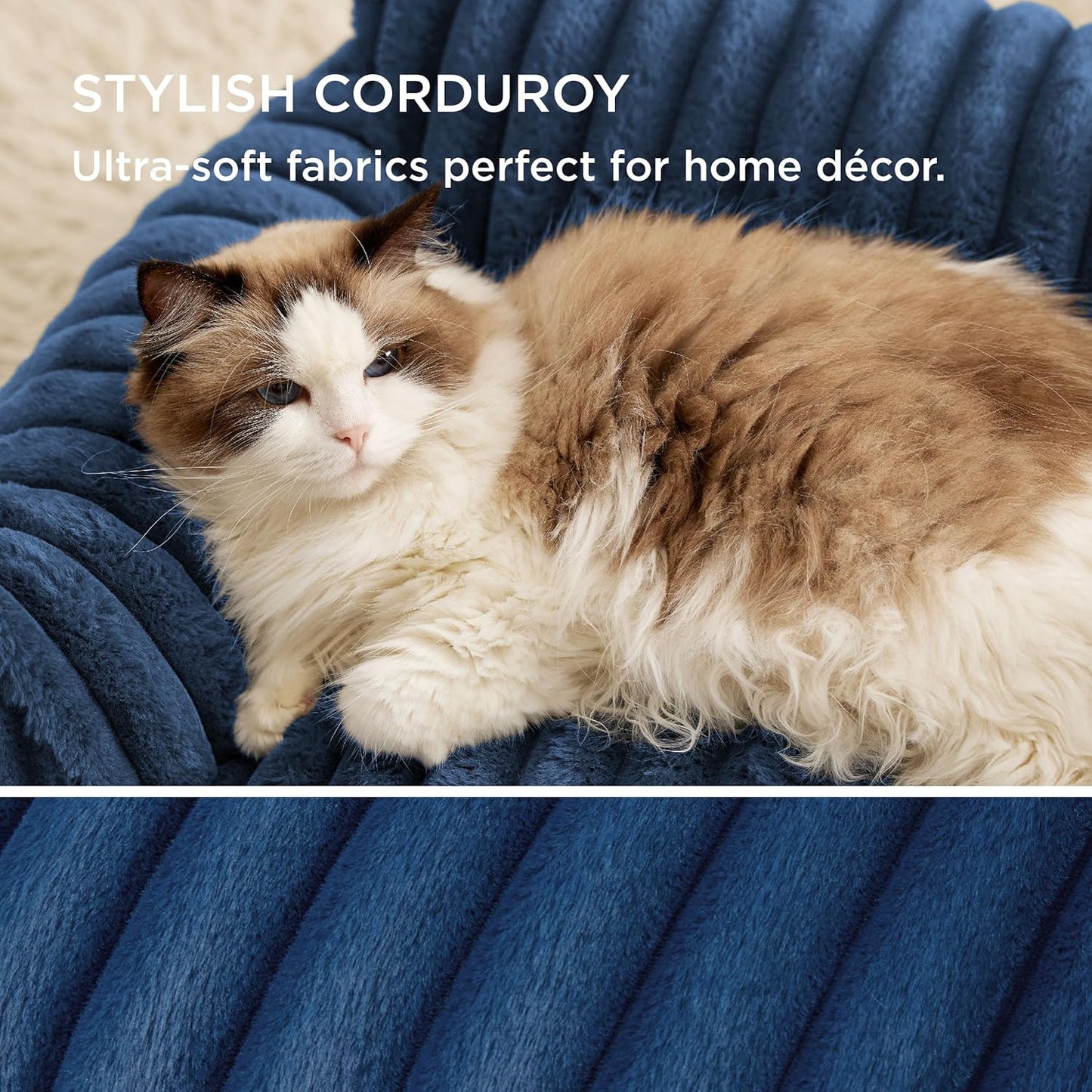 Bedsure Cute Cat Couch for Pets - Fluffy Cat Sofa with Premium Soft Corduroy Fleece, Fuzzy Pet Couch Bed with Removable Washable Cover, Supportive Pet Chair for Indoor Cats, 24inch, Night Blue - Pet Explorer