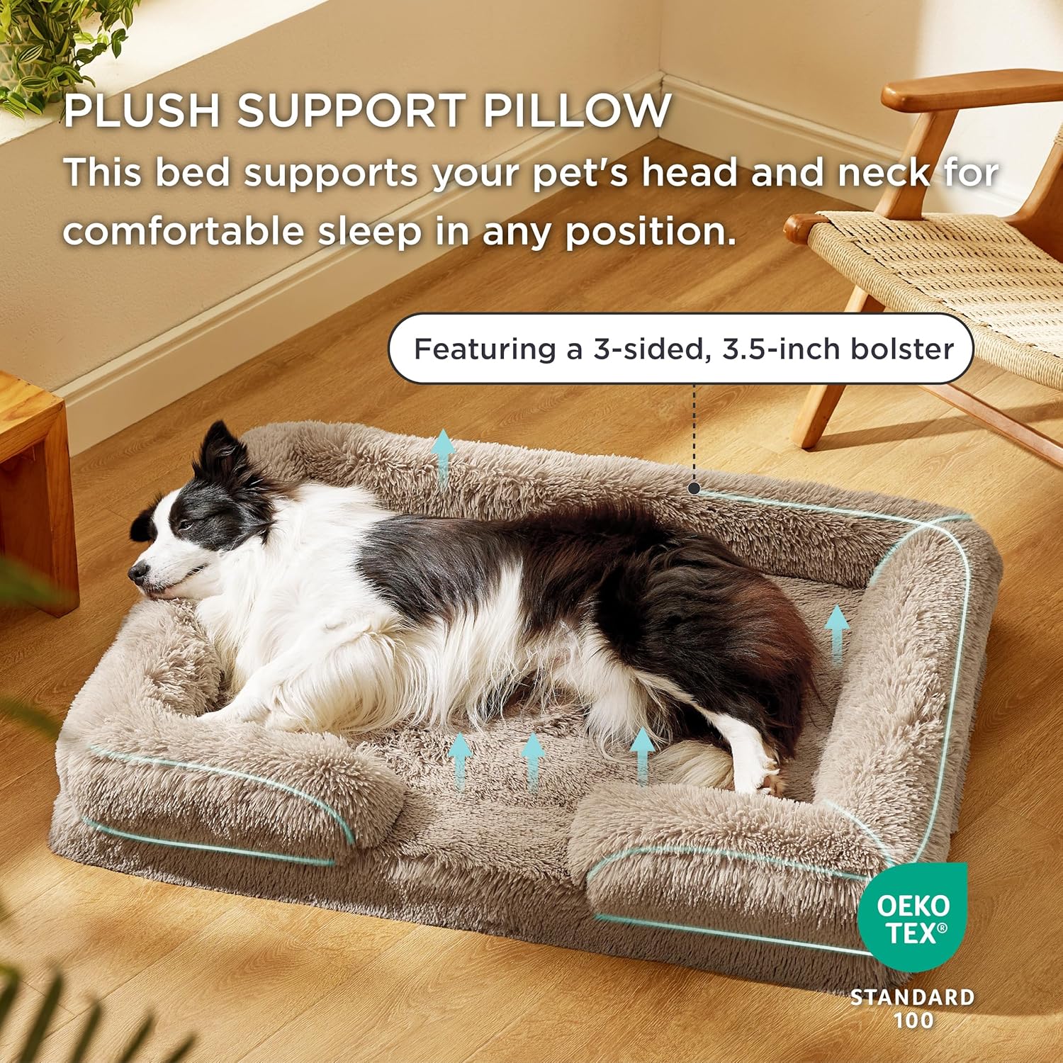 Bedsure Orthopedic Dog Beds Large Sized Dog - Washable Large Dog Cat Bed Waterproof, Comfort Dogs Couch Sofa with Washable Removable Cover, Pet Bed with Nonskid Bottom, Long Faux Fur-Taupe, 35" - Pet Explorer