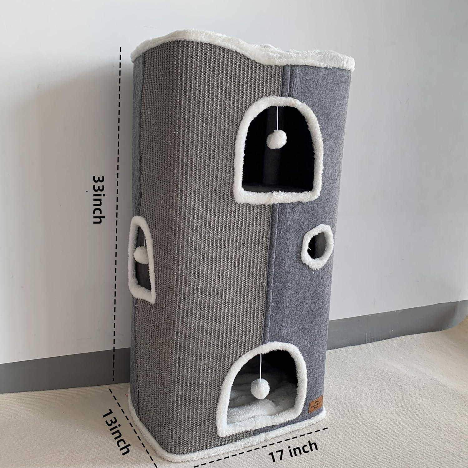 Cat House - Large Cat Cave with Fluffy Ball Hanging and Scratch Pad, Foldable 16.9x15x13 inches - Pet Explorer