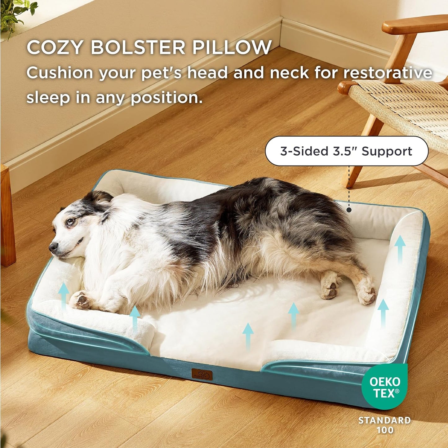 Bedsure XL Orthopedic Dog Bed for Extra Large Dogs - Washable XLarge Dog Cat Bed Waterproof, Comfort Dogs Couch Sofa with Washable Removable Cover, Pet Bed with Nonskid Bottom, Dune Haze Blue, 42" - Pet Explorer
