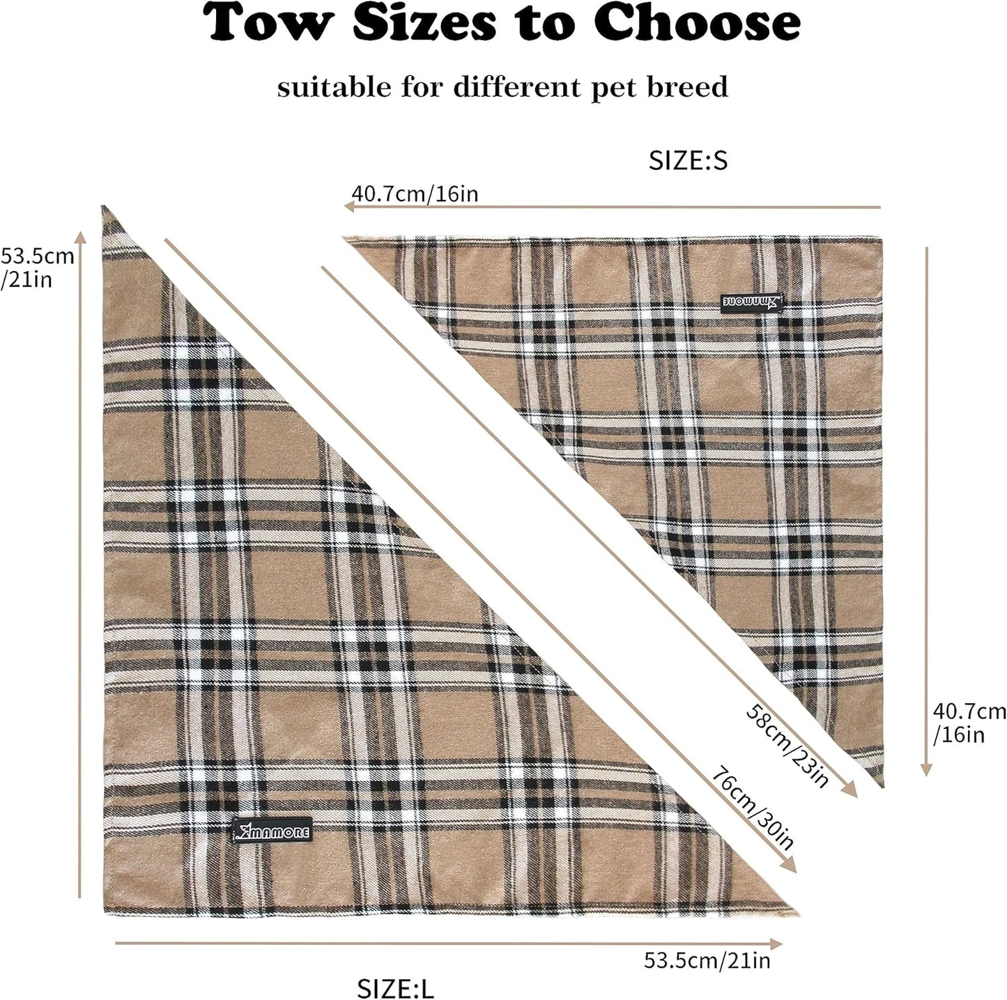 Adjustable Plaid Dog Bandanas,1PC Soft Washable Cotton Triangle Bib Kerchief Scarfs for Small Medium Large Dogs and Cats (Orange, Small)