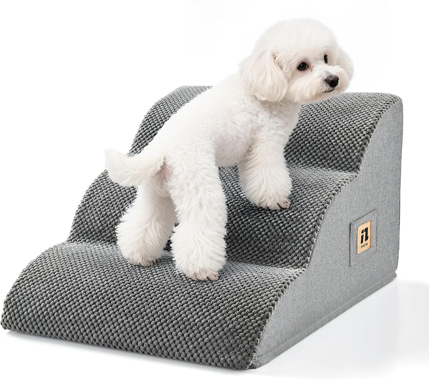 IFNOW Dog Stairs for Small Dogs and Cats 11.8" H, 3-Step Sturdy Dog Steps for Couch, Sofa or Chair, High-Density Foam Pet Stairs for Puppy, Older Cats, Non-Slip Curved Pet Ramp Indoor, Grey - Pet Explorer