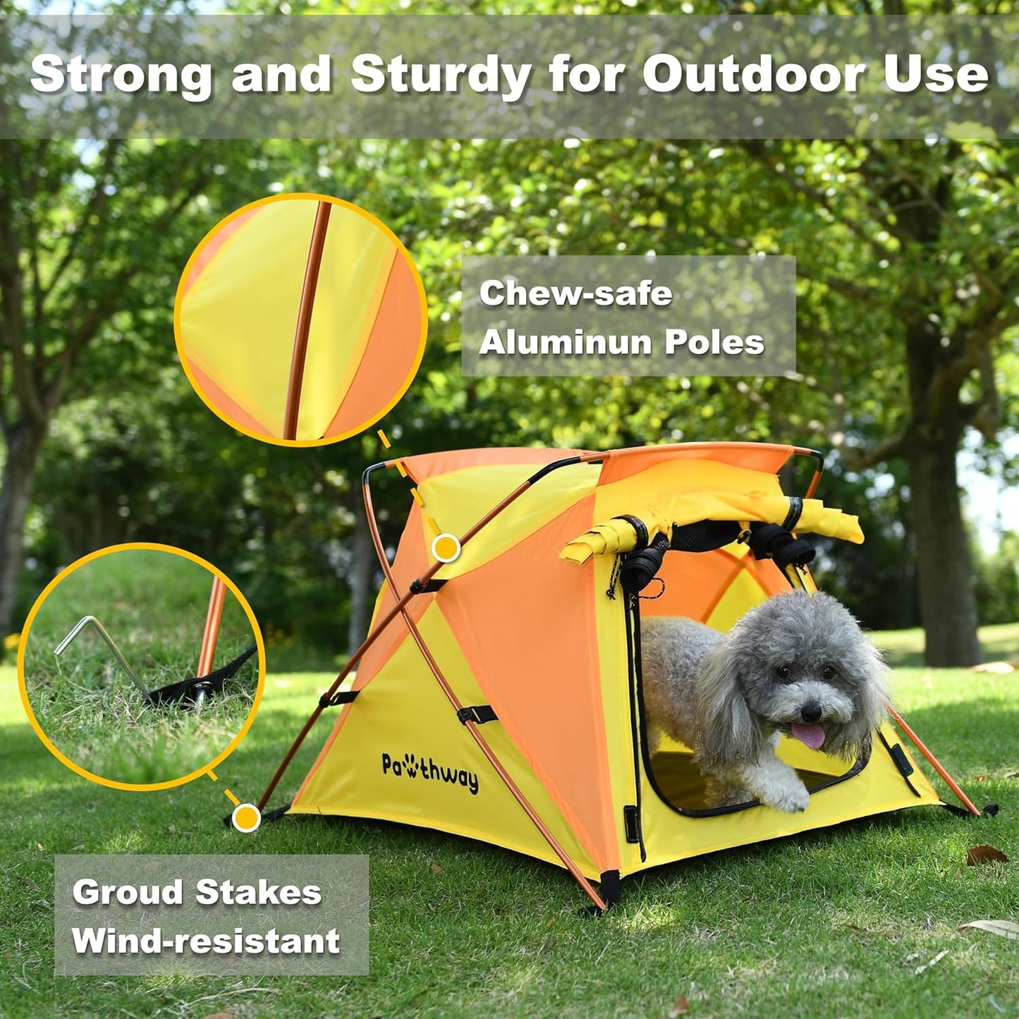 Dog Tent and Portable Playpen Outdoor Waterproof, with Aluminum Poles and Camping Mat, Pet Tent with Zippered Mesh Door, Dog House Outdoor, for Camping, Travel, Backyard, Patio (Yellow, Small) - Pet Explorer