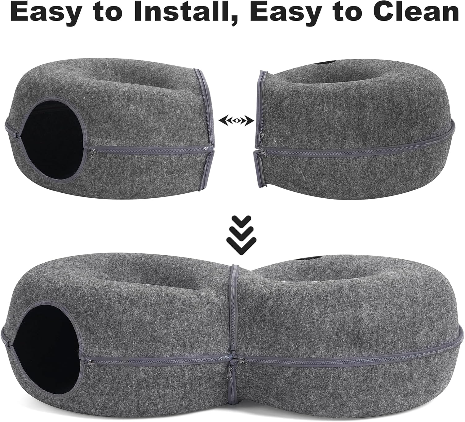 8-Shaped Large Cat Tunnel Bed for Indoor Cats, Infinite Circulation Peekaboo Cat Cave with 12 Toy Balls, Cat Donut Tunnel for Cats up to 30 Pounds (Dark Grey, L 38x24x11in) - Pet Explorer