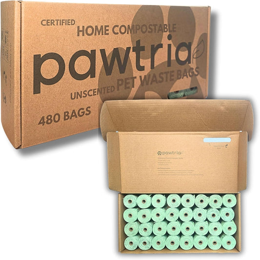 Pawtria Certified Home Compostable Dog Poop Bags (480), Value pack, Biodegradable Poop Bags, Cat Litter, Vegetable Starches, Eco-friendly Dog Waste Bags, Leak proof, Easy to Open, Give Back - Pet Explorer
