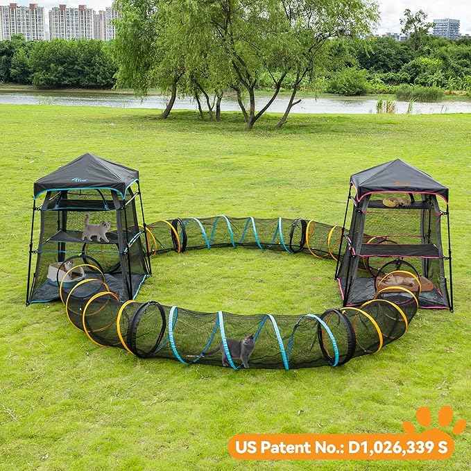 Pop Up Catio Cat Enclosure for Indoor and Outdoor with Waterproof Bottom,3 Tier Spacious Cat Tower Tent,Portable Outdoor Cat Tent for Patio,Balcony, Deck & Camping Weatherproof & Sunproof(Patented)