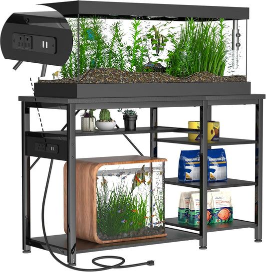 40-50 Gallon Fish Tank Stand: Heavy Duty Aquarium Stand with Power Outlets and Cabinet for Fish Tank Accessories Storage - Metal Frame, 1000LBS Capacity, Suitable for Fish & Reptile Terrariums - Pet Explorer