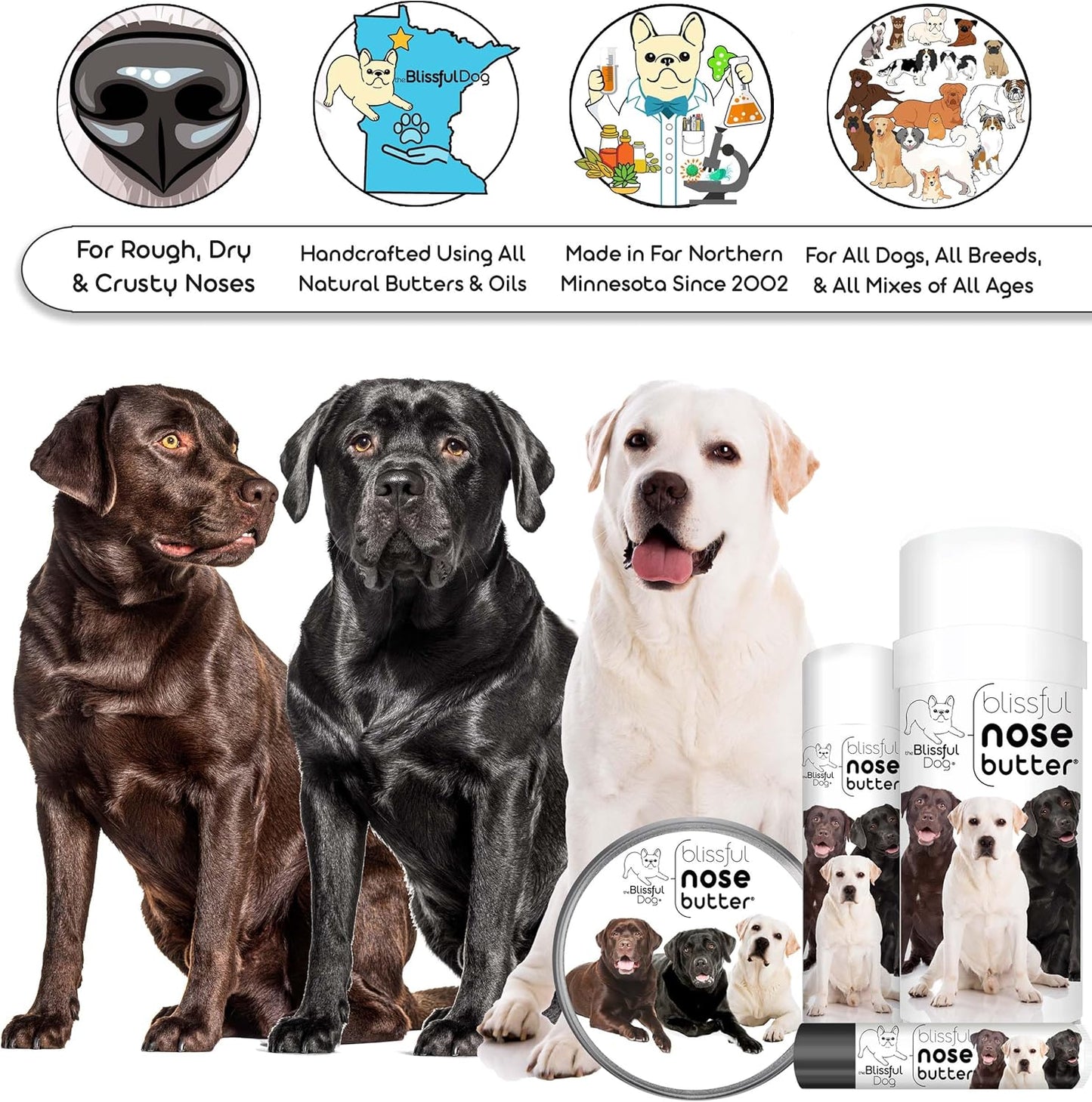 The Blissful Dog Labrador Retriever Nose Butter, Versatile Dog Nose Balm for Dry Nose, Handcrafted Nose Moisturizer, Easy-to-Apply Dog Essentials, Unscented, 2 oz.