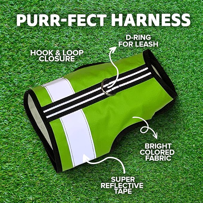 Kitty Holster Reflective Cat Harness – High-Visibility Cat Harness for Travel, Day and Night Walking - Soft Cotton Cat Accessories, Breathable, Secure & Washable, Made in USA - Loud Lime, XL
