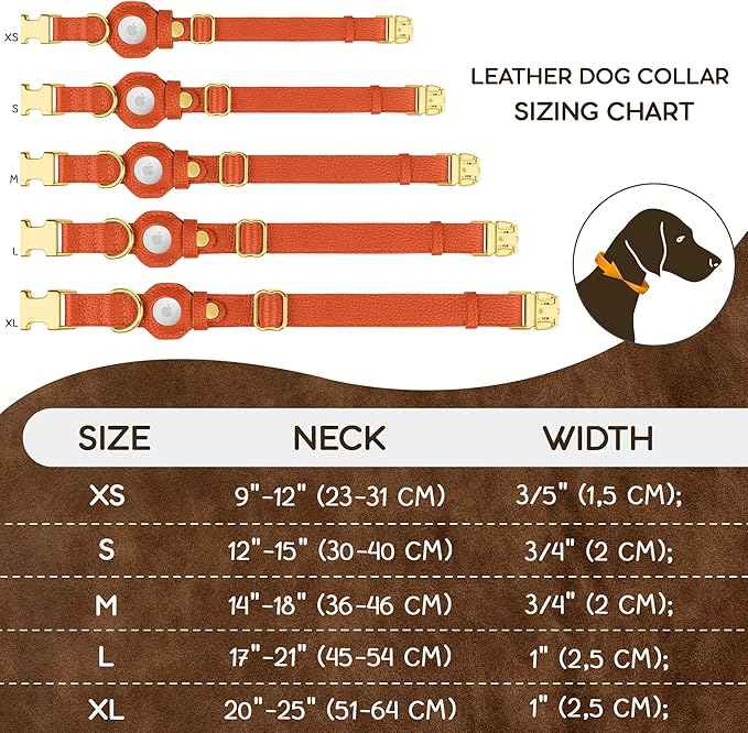 Leather Airtag Dog Collar - Soft Tracking Dog Collar with Apple AirTag Holder and Metal Buckle - Safety GPS Pet Collars for Small Medium Large Dogs Puppy Pink Red (Orange, L, 17"-21" Neck Fit)