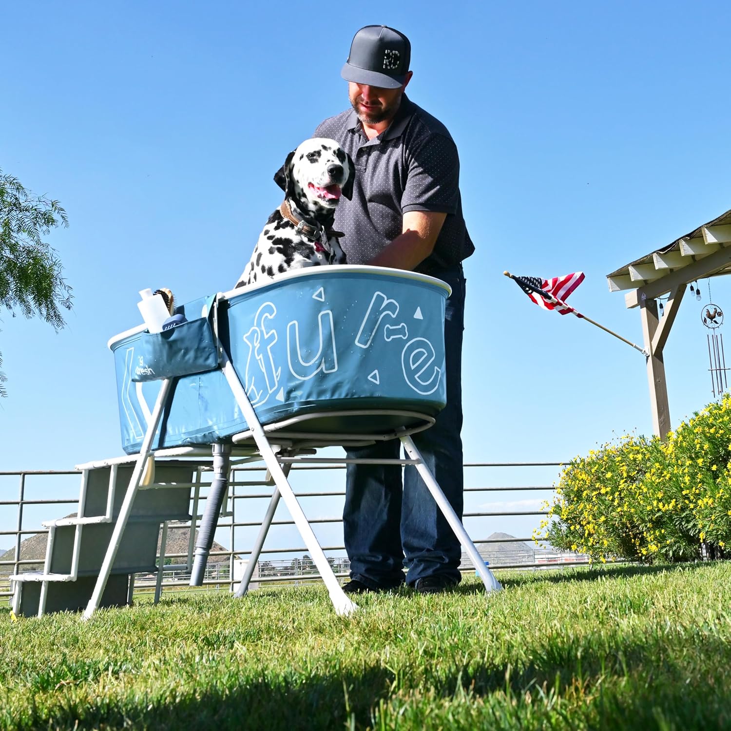 Big Dipper Dog Bath Tub with Stairs, Elevated Portable Foldable Wash Station with Steps for Bathing, Shower and Grooming, Indoor, Outdoor, for Medium to Large Size Dogs - Pet Explorer
