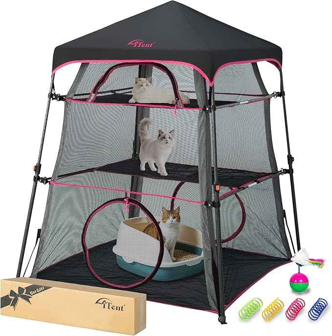 Pop Up Catio Cat Enclosure for Indoor and Outdoor with Waterproof Bottom,3 Tier Spacious Cat Tower Tent,Portable Outdoor Cat Tent for Patio,Balcony, Deck & Camping Weatherproof & Sunproof(Patented)