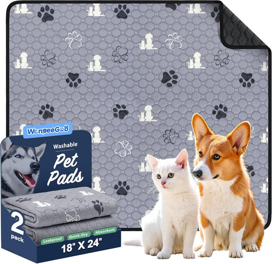 Washable Pee Pads, Puppy Pee Pad for Dogs, 2 Pack Absorbent Reusable Training Dog Pads Pet Puppy Pads, Non-Slip Potty Pads for Whelping, Playpen, Crate, Bed, Grey 18"x24" - Pet Explorer