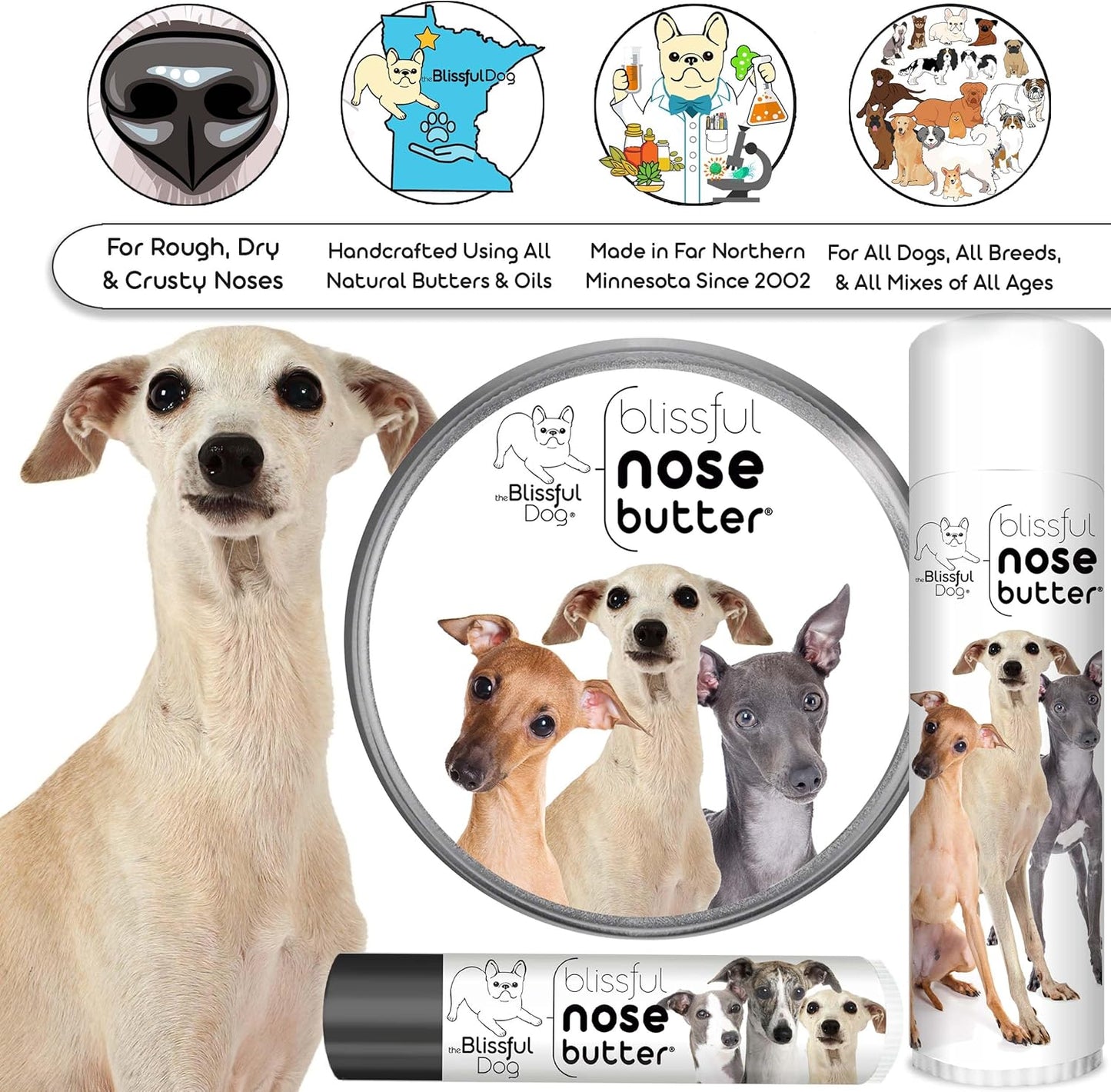 The Blissful Dog Italian Greyhound Unscented Nose Butter - Dog Nose Butter, 1 Ounce - Pet Explorer