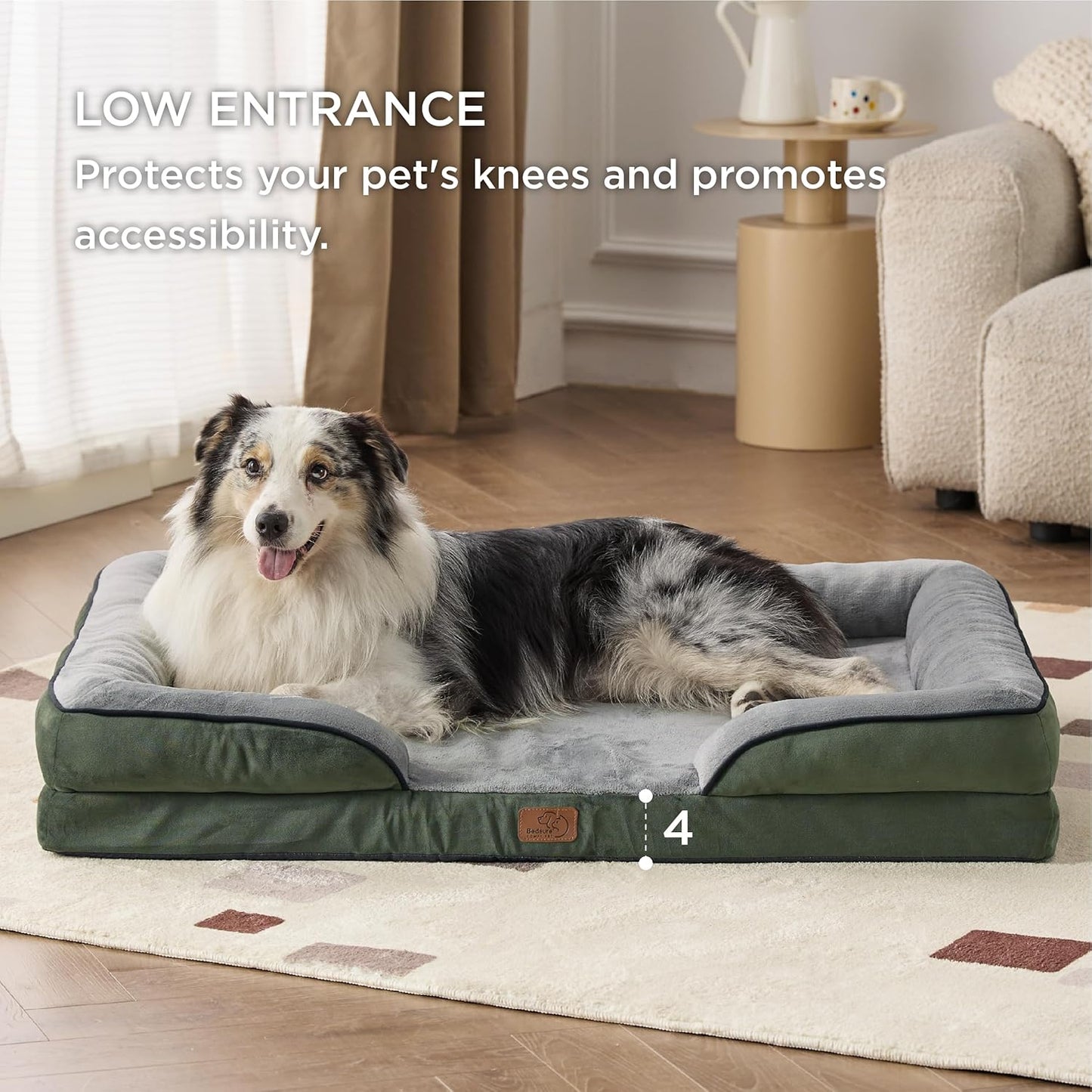 Bedsure XL Plus Orthopedic Dog Bed for Extra Large Dogs - Waterproof XLarge Dog Cat Bed, Comfort Dogs Couch Sofa with Washable Removable Cover, Pet Bed with Nonskid Bottom, Boreal Canopy Green, 48" - Pet Explorer