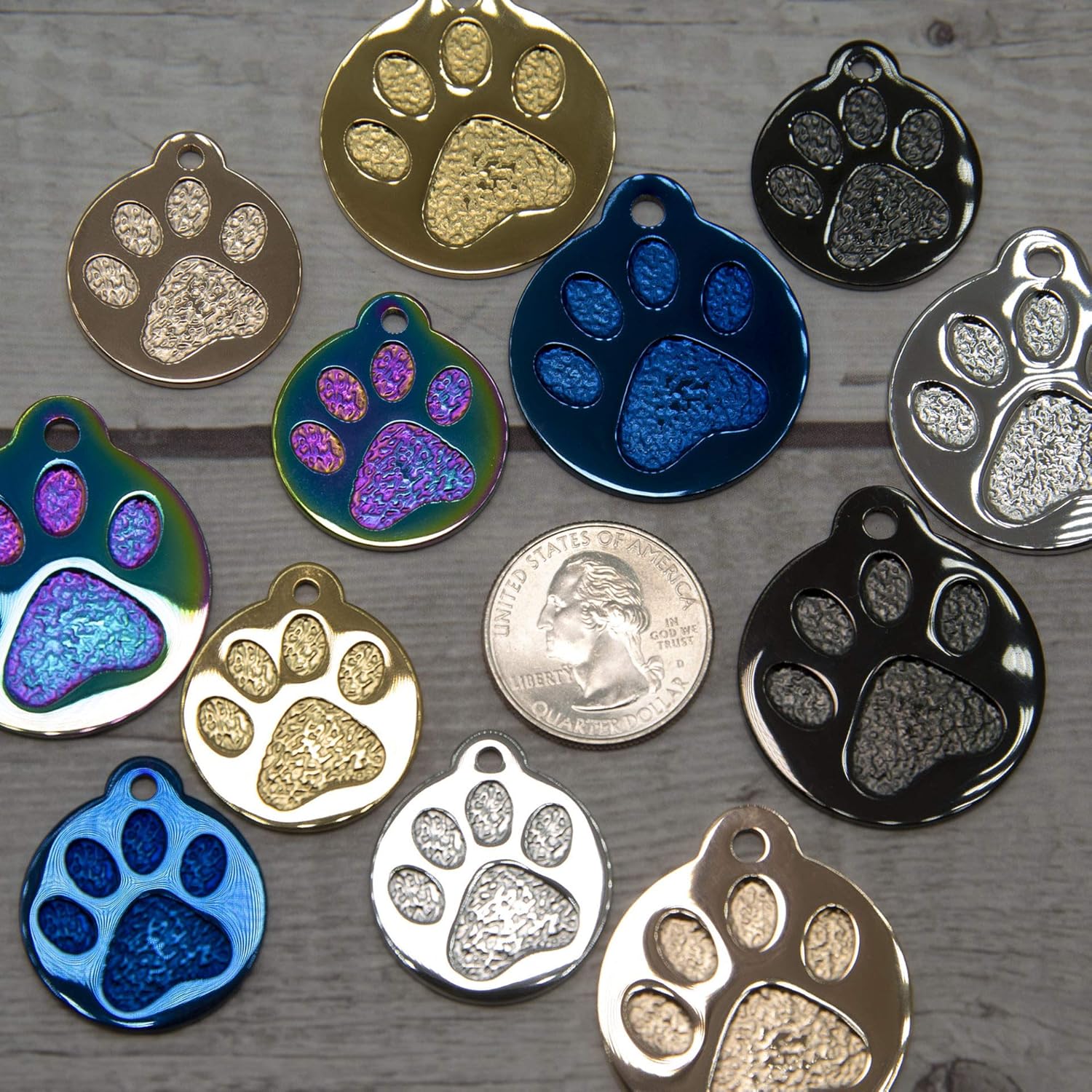 Engraved Pet Tag for Dogs and Cats - Personalized Front & Back up to 4 Lines of Text Custom Engraved ID, Round Paw Print Solid Plating Stainless Steel Nebula Regular - Pet Explorer