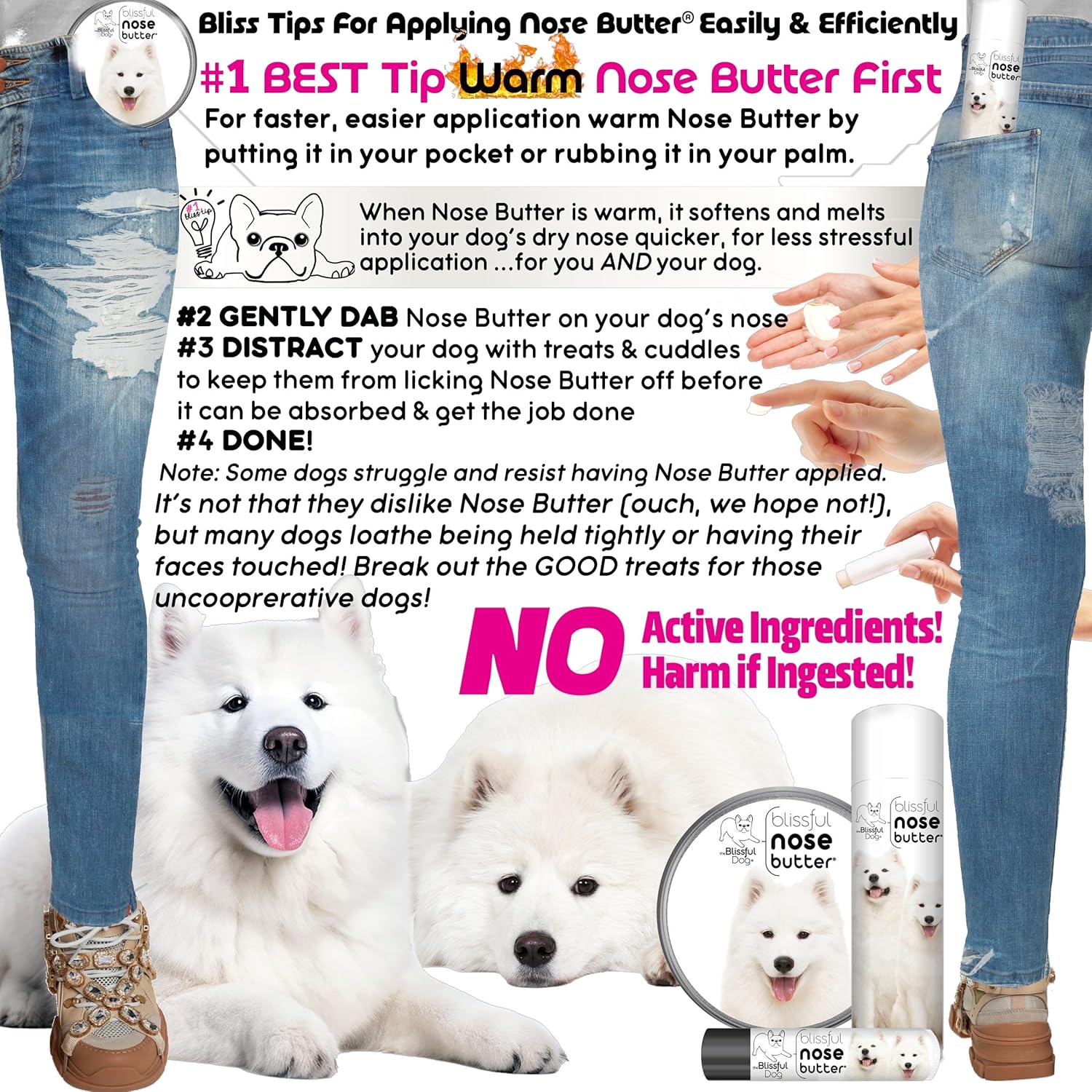 The Blissful Dog Samoyed Nose Butter for Dry, Cracked Skin, Lick-Safe Dog Nose Balm with Moisturizing Shea Butter, Almond, Olive, and Essential Oils, Pet Supplies, Uncented, 1 oz. - Pet Explorer