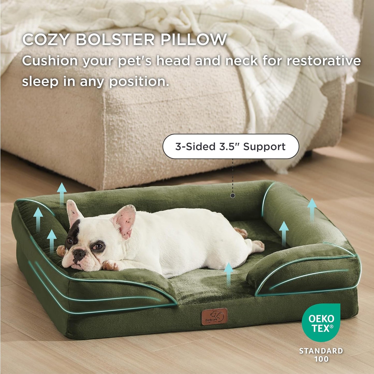 Bedsure Orthopedic Dog Bed Medium Size Dogs - Washable Medium Dog Cat Bed Waterproof, Comfort Pet Couch Sofa with Washable Removable Cover, Pets Bed with Nonskid Bottom, Moss Green, 28" - Pet Explorer