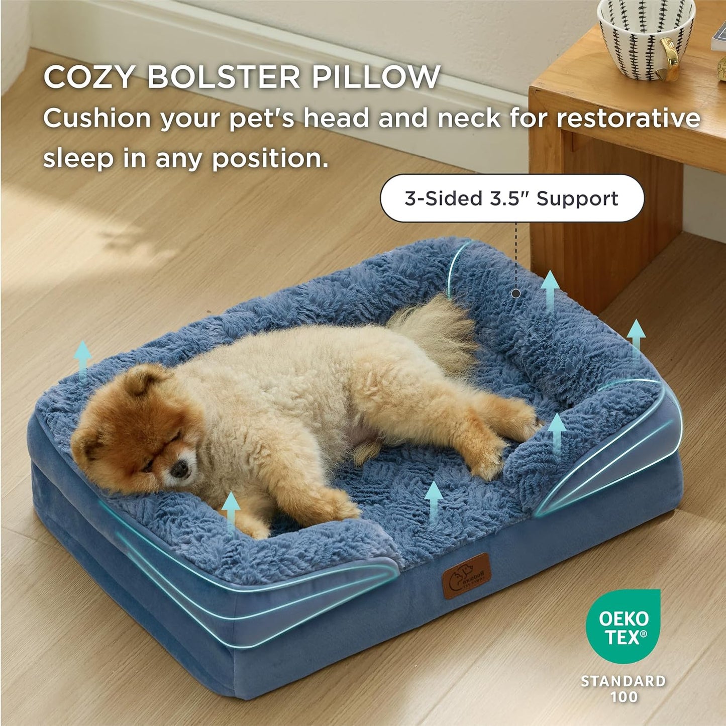 Bedsure Orthopedic Dog Beds for Small Dogs - Washable Small Dog Cat Bed Waterproof, Comfort Pet Couch Sofa with Washable Removable Cover, Pets Bed with Nonskid Bottom, Plush-Blue, 24" - Pet Explorer
