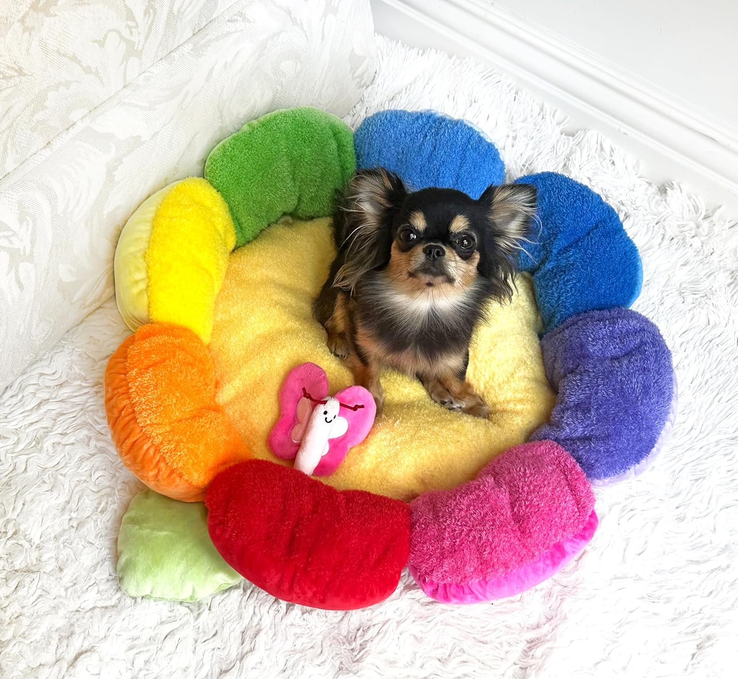 TONBO Soft Plush Small Cute and Cozy Nature Dog Cat Bed, Washer and Dryer Friendly (Rainbow Flower) - Pet Explorer