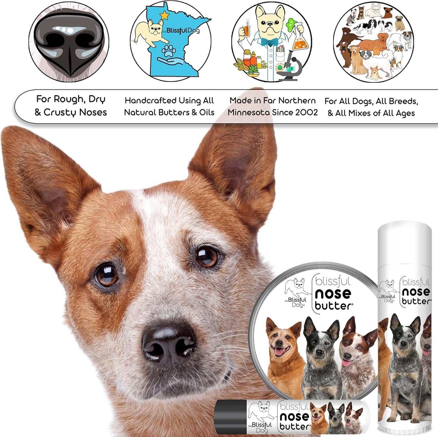 The Blissful Dog Australian Cattle Nose Butter, Versatile Dog Nose Balm for Dry Nose, Handcrafted Nose Moisturizer, Easy-to-Apply Dog Essentials, Unscented, 1 oz. - Pet Explorer