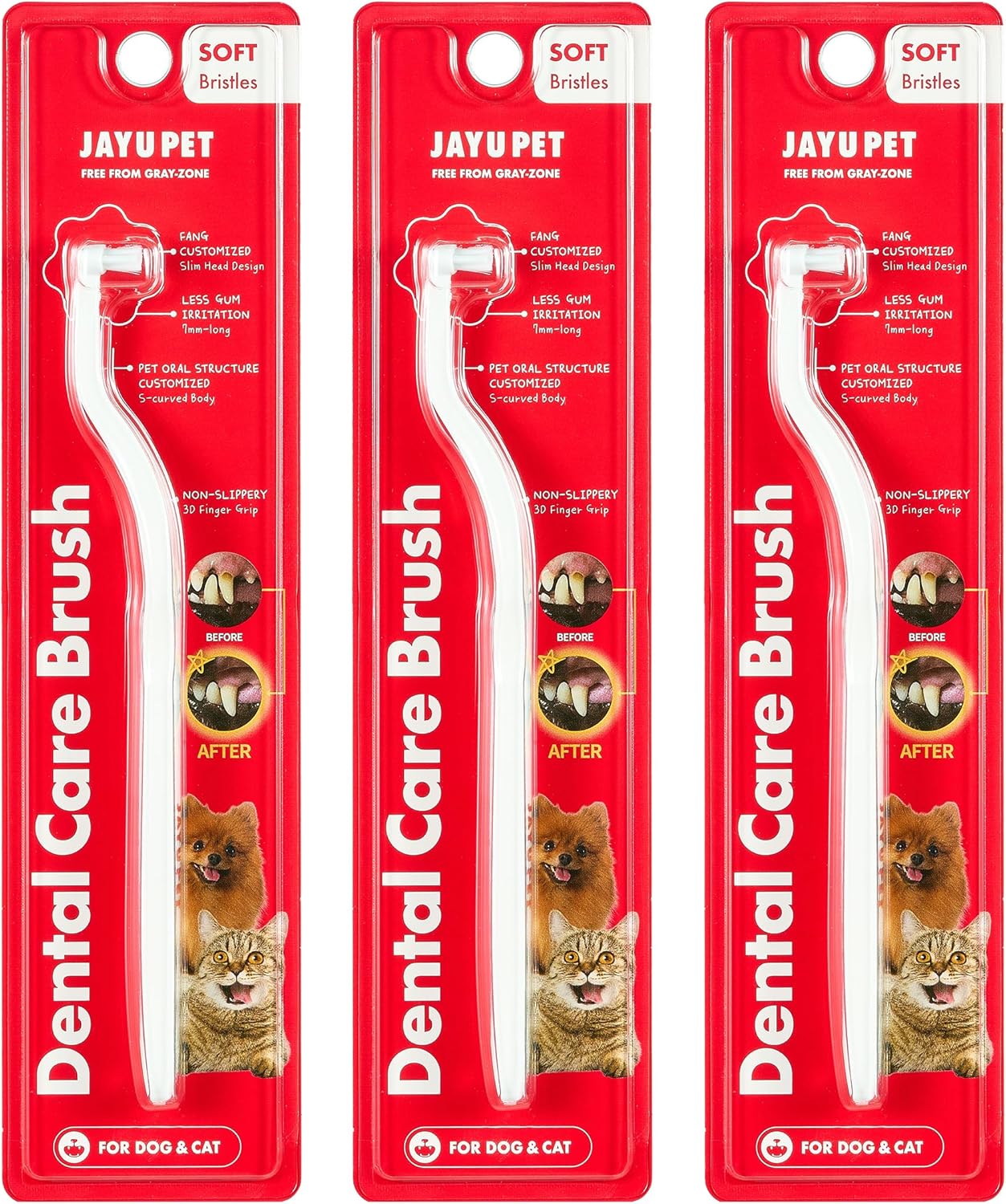 JAYU PET Dental Care Brush (Soft Bristles) 3ea - Dog Toothbrush, Cat Toothbrush, Dental Care for Kitten and Small Dogs, Removing Old Plaque and Tartar, Cat Teeth Brushing & Easy Cleaning - Pet Explorer