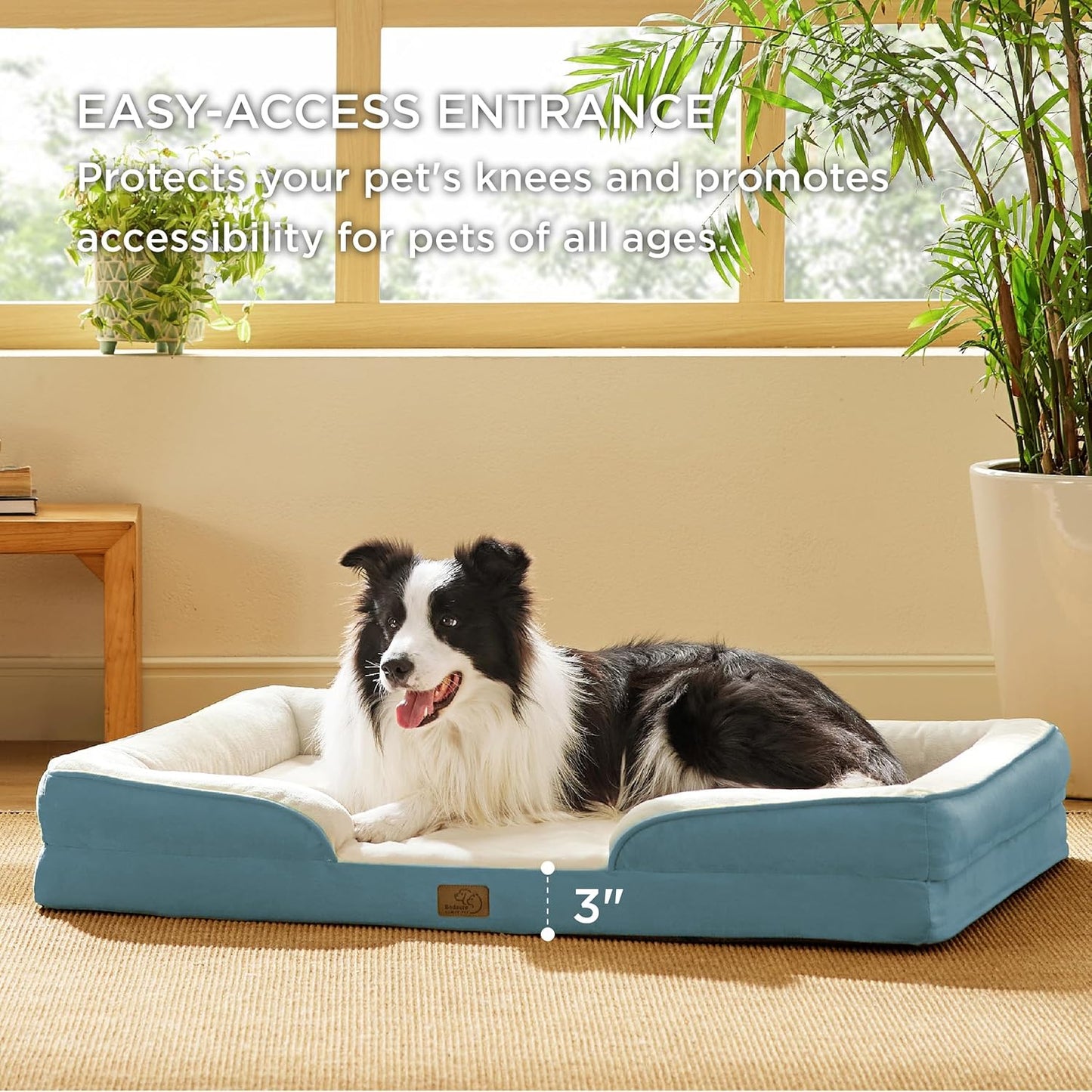 Bedsure L Plus Orthopedic Dog Bed for Large Dogs - Washable Dog Cat Bed Waterproof, L Plus Big Comfort Dogs Couch Sofa with Washable Removable Cover, Pet Bed with Nonskid Bottom, Dune Haze Blue, 38" - Pet Explorer
