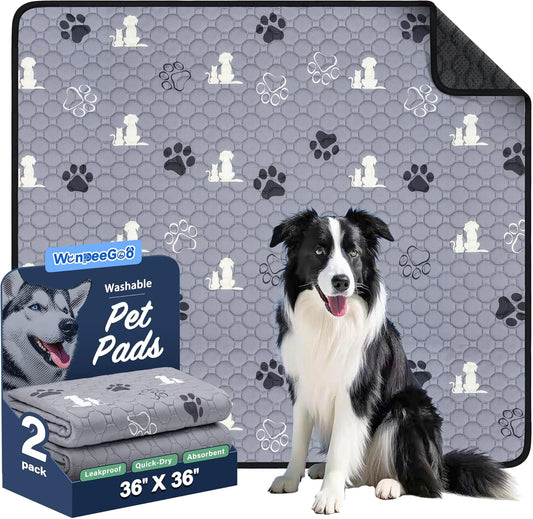 Washable Pee Pads, Puppy Pee Pad for Dogs, 2 Pack Absorbent Reusable Training Dog Pads Pet Puppy Pads, Non-Slip Potty Pads for Whelping, Playpen, Crate, Bed, Grey 36"x36" - Pet Explorer