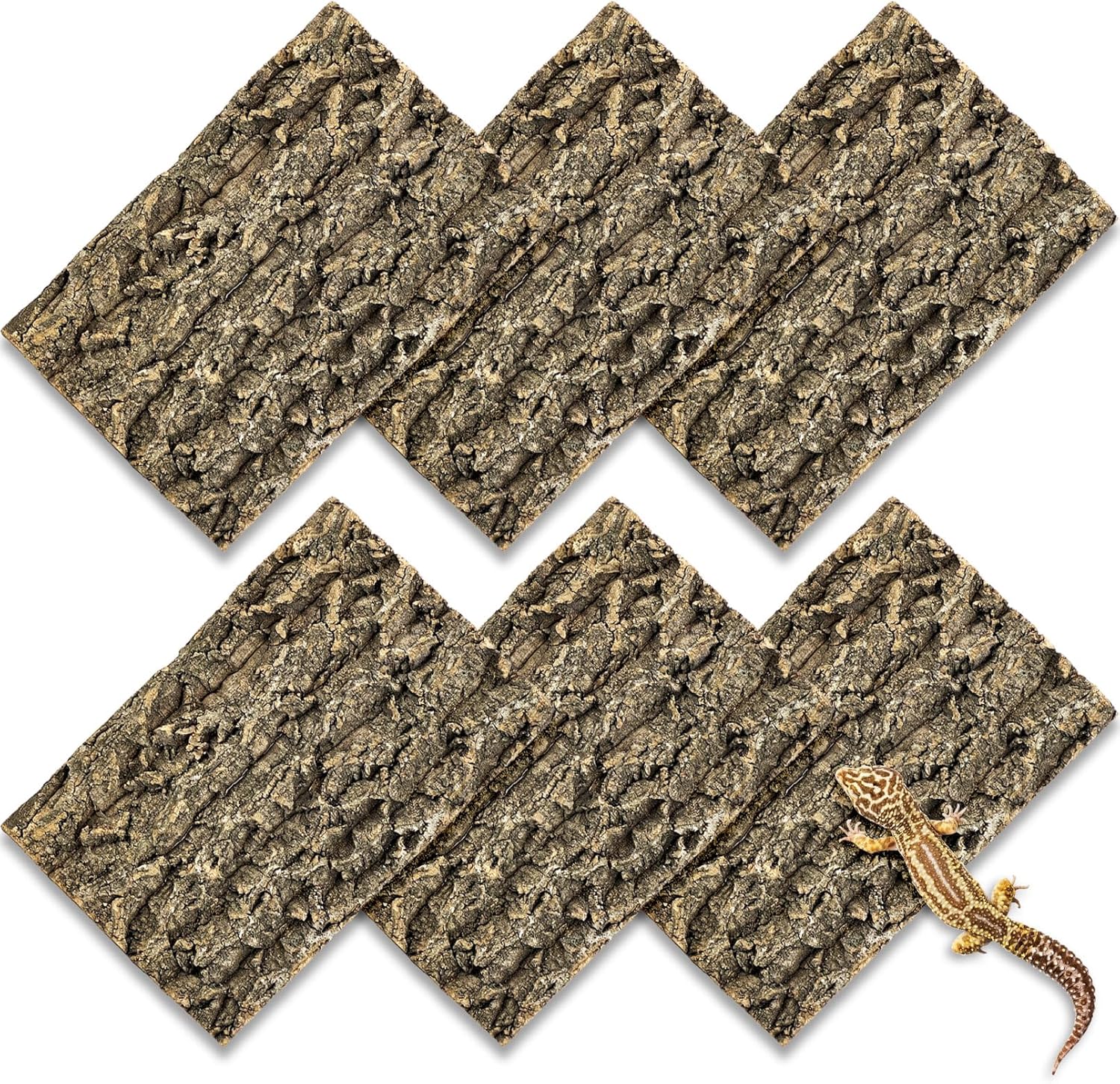 Fhiny 6 PCS Cork Bark Background, 11.6" x 7.7" Natural Cork Bark for Reptiles Bearded Dragon Climbing Backdrop Terrarium Habitat Wall Decor Accessories for Turtle Gecko Lizard Snake Spider Frog - Pet Explorer