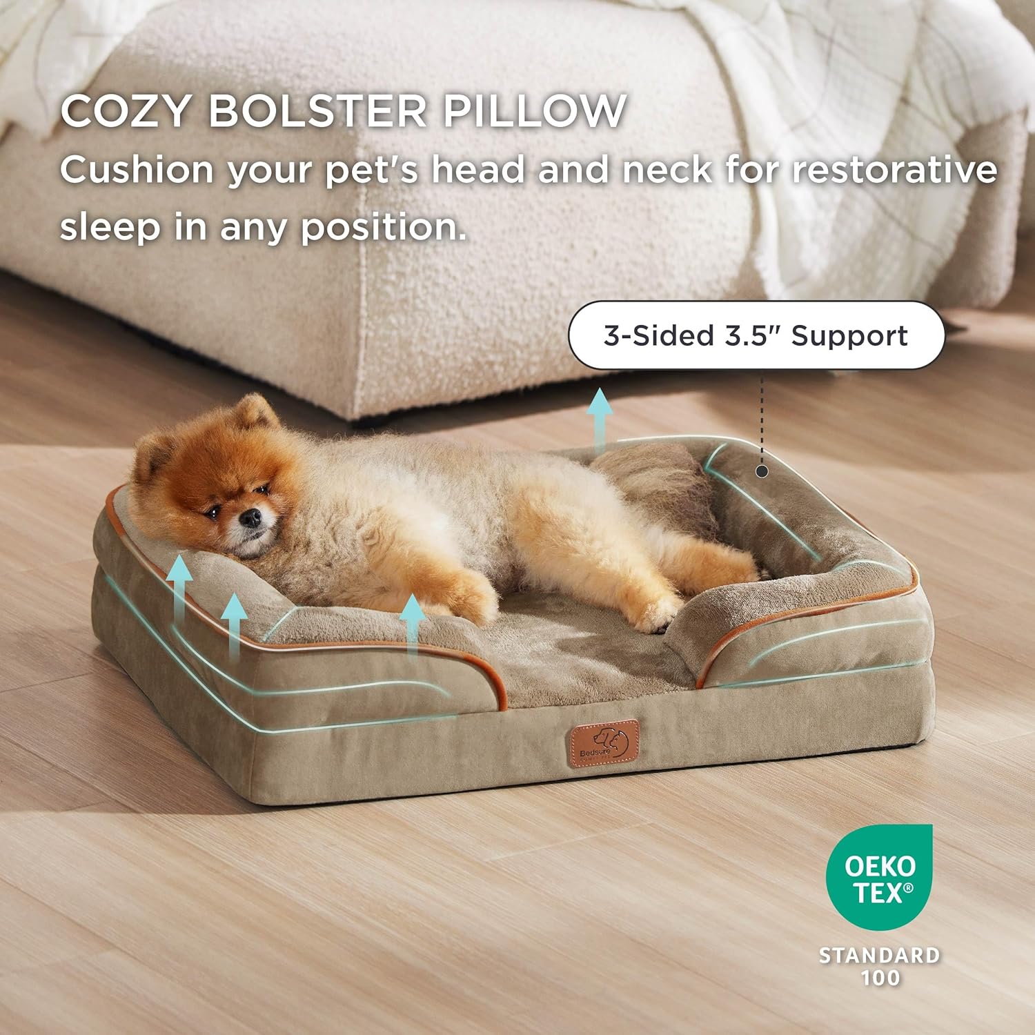 Bedsure Orthopedic Dog Beds for Small Dogs - Washable Small Dog Cat Bed Waterproof, Comfort Pet Couch Sofa with Washable Removable Cover, Pets Bed with Nonskid Bottom, Hazel, 24" - Pet Explorer