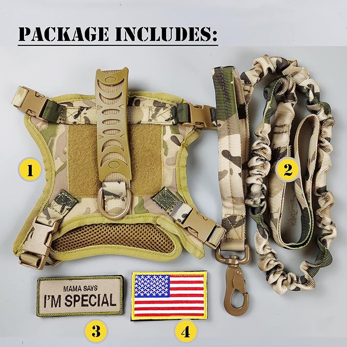 Tactical Cat Harness and Leash for Walking Escape Proof, Adjustable Military K9 Pet Vest Harness Easy Control for Large Cat, Puppy and Small Dog (Camo)