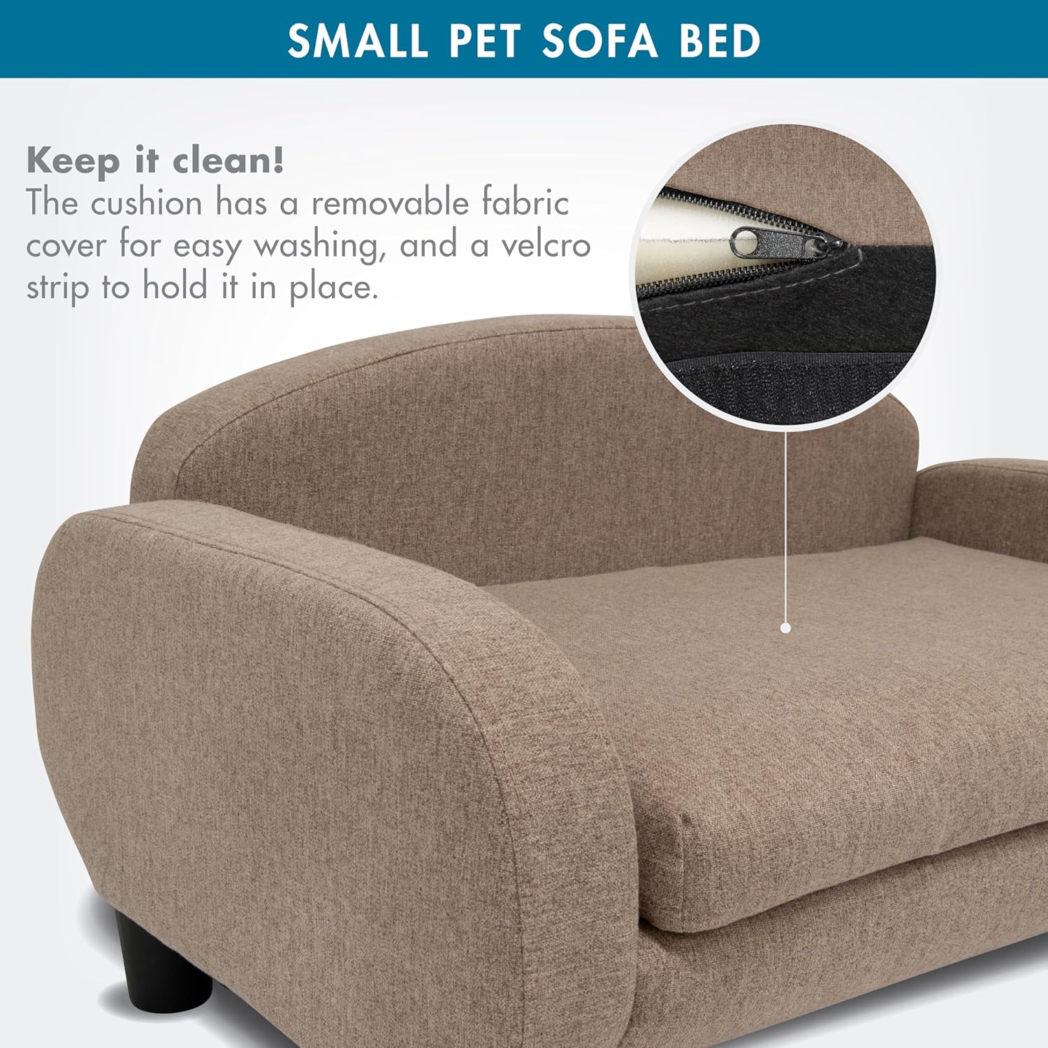 Paws & Purrs Cat Sofa Bed, Pet Couch for Indoor Cats Elevated Cat Beds with Removable Washable Mattress Cover for Kitten, Puppy or Small Animal- 31.5" Wide, Sand - Pet Explorer