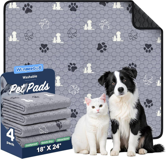 Washable Pee Pads for Dogs, 4 Pack Absorbent Reusable Training Dog Pads Pet Puppy Pads, Non-Slip Potty Pads for Whelping, Playpen, Crate, Bed, Grey 18"x24" - Pet Explorer
