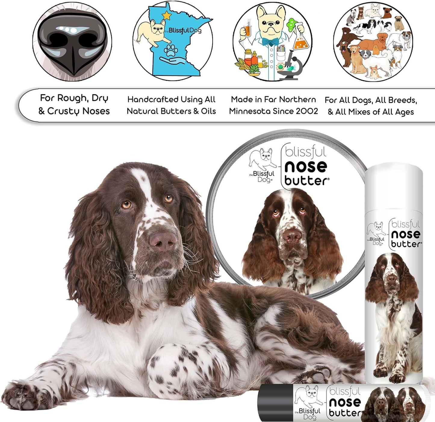 The Blissful Dog Springer Spaniel Unscented Nose Butter - Dog Nose Butter, 4 Ounce - Pet Explorer