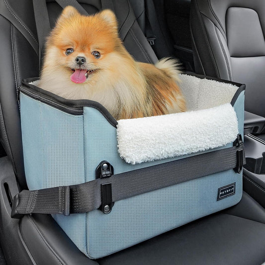 PETSFIT Dog Car Seats for Small Dogs, Patent Safe Buckles Dog Booster Car Seat, Pet Car Seat with Safety Belt, Suitable for Small Pets Up to 25lbs (Mint Green) - Pet Explorer