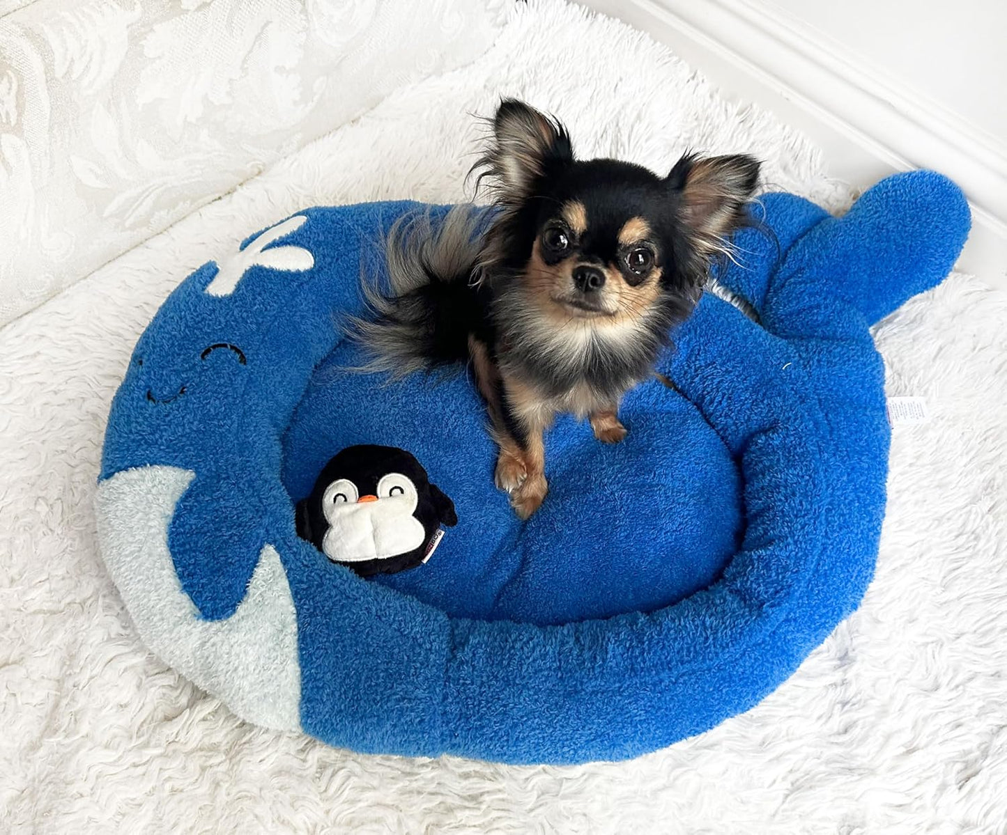 TONBO Soft Plush Small Cute and Cozy Nature Dog Cat Bed, Washer and Dryer Friendly (Whale) - Pet Explorer