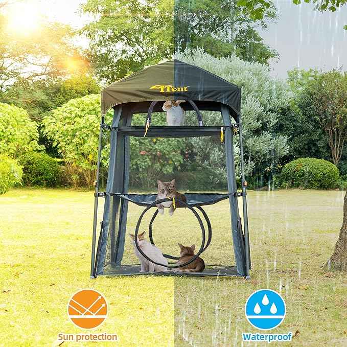Automatic Pop-Up Cat Enclosure|3-Tier Cat Tent|Cat Cage|Outdoor Catio with Patent,Breathable Portable & Foldable, Stable Structure for Indoor/Outdoor, Free Teaser Wand,Friendly Connectable playpen
