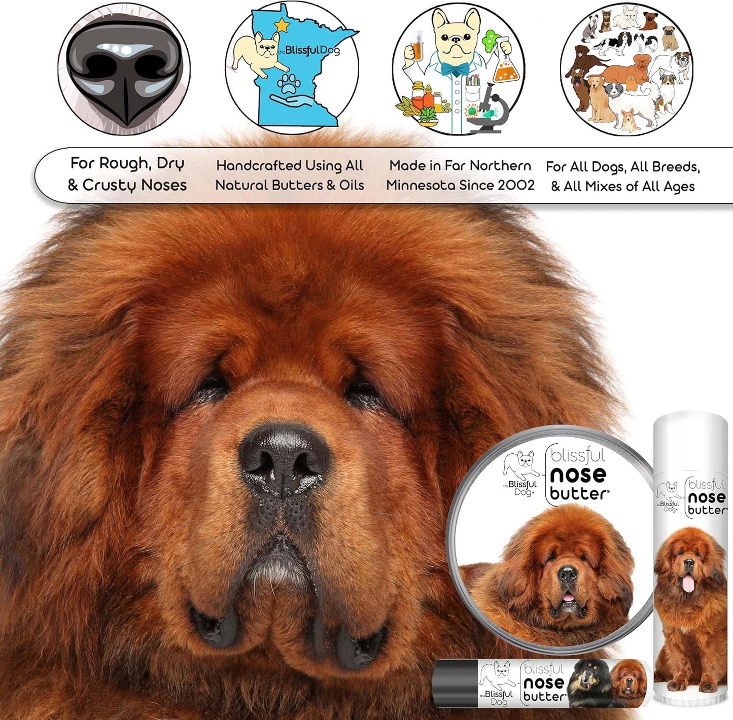 The Blissful Dog Tibetan Mastiff Unscented Nose Butter - Dog Nose Butter, 1 Ounce - Pet Explorer