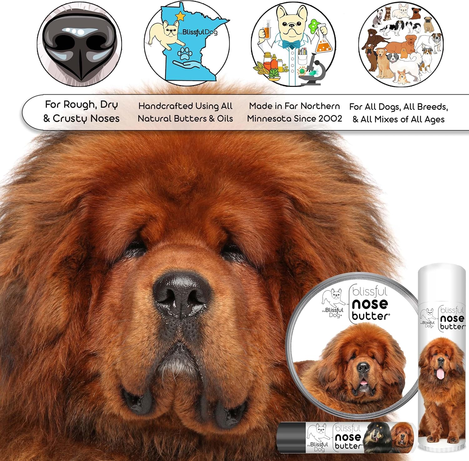 The Blissful Dog Tibetan Mastiff Unscented Nose Butter - Dog Nose Butter, 1 Ounce - Pet Explorer