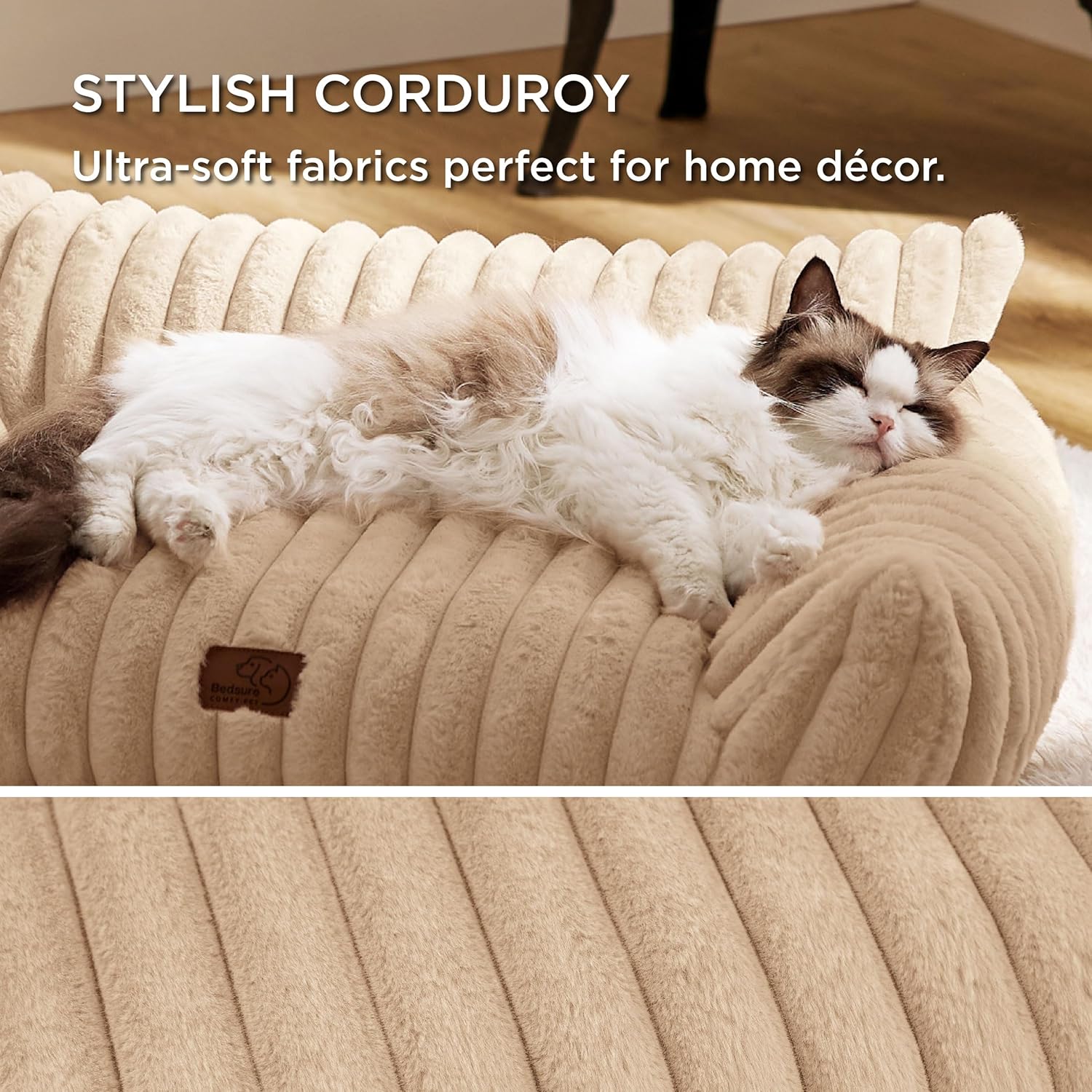 Bedsure Cute Dog Couch for Pets - Fluffy Dog Sofa with Premium Soft Corduroy Fleece, Pet Couch Bed with Washable Cover, Supportive Pet Sofa Bed for Medium Large Dogs, 36inch, Tuscan Beige - Pet Explorer