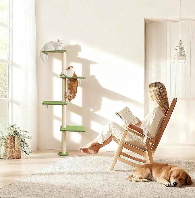 Cat Tree Wall Mounted,Tall Scratching Post for Indoor Cats Climbing Tower Activity Wood Cat Wall Furniture(Green)