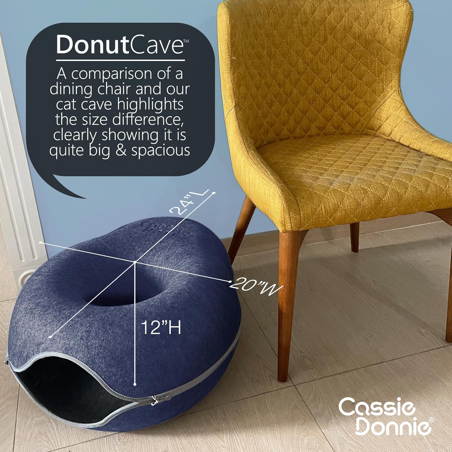 Cat Tunnel Bed for Indoor Cats, Medium Large, Donut Cave House up to 22 Lbs, Spacious for 2 Kittens (Dark Blue) - Pet Explorer