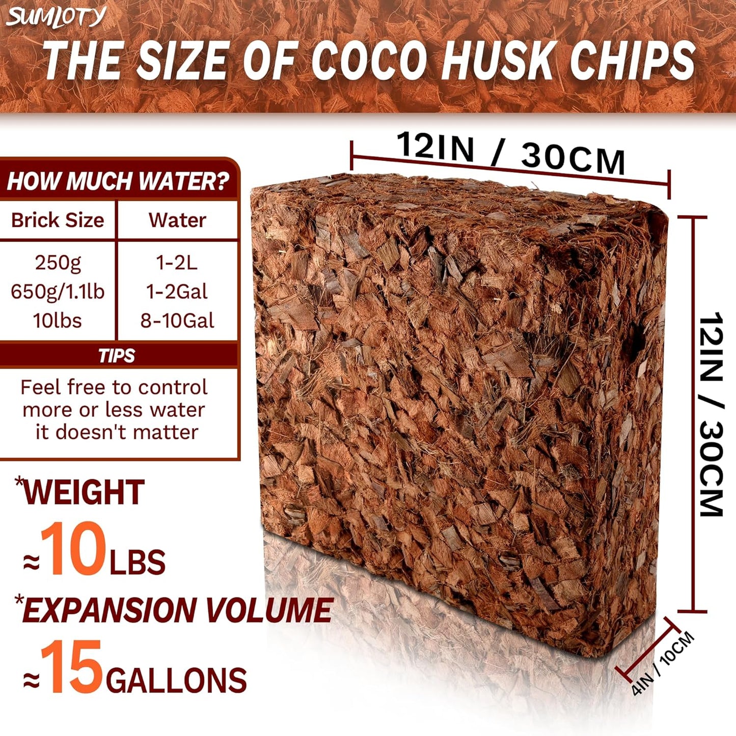 Coco Chips for Plant - 10LB Organic Coconut Husk Chips with Low EC & PH Balanced, High Expansion Coconut Substrate Coco Husk Mulch for Garden, Flowers and Reptile - Pet Explorer