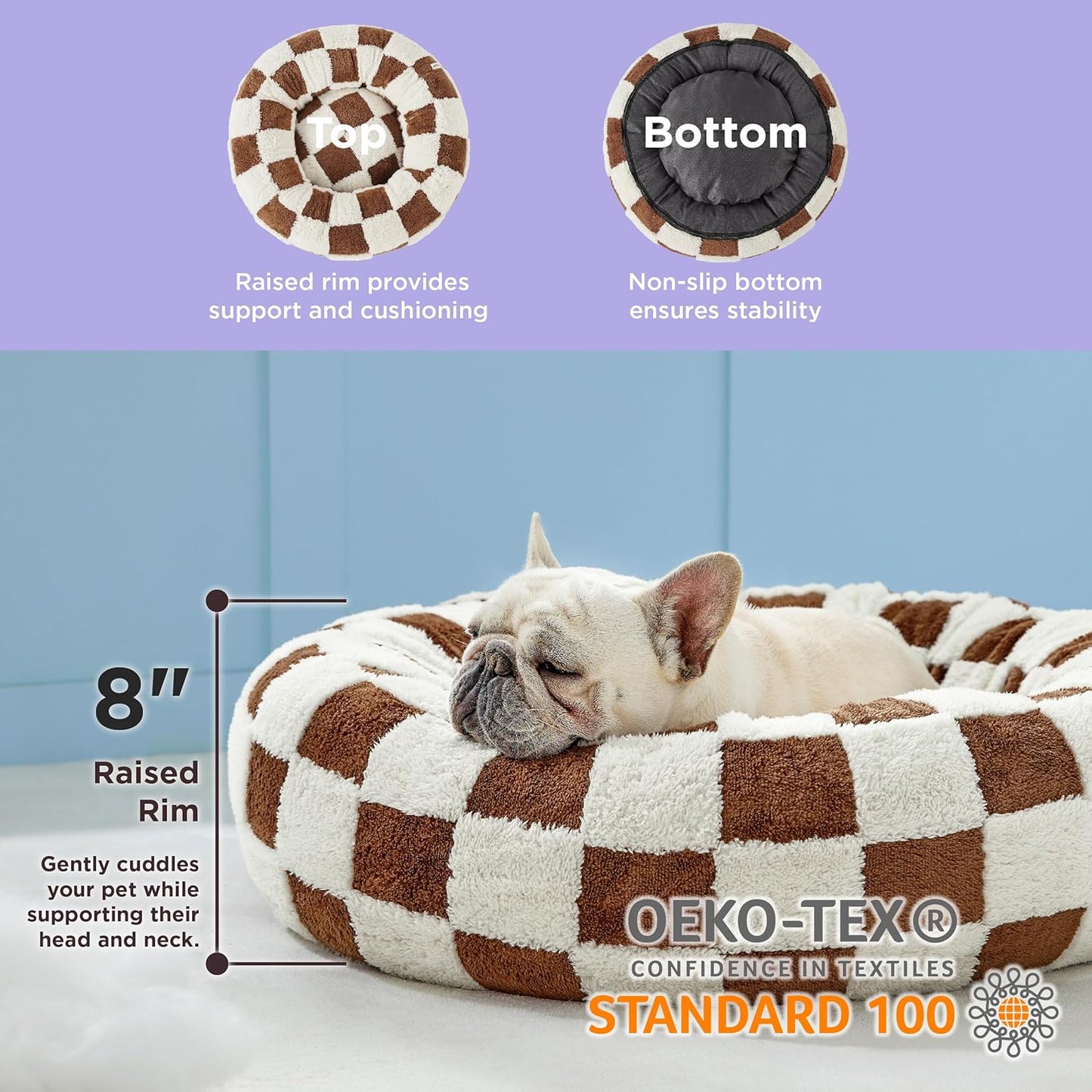 LE SURE Donut Medium Dog Bed - Round Cat Beds for Indoor Anti-Anxiety Calming Pet Beds, Washable Cute Modern Beds with Teddy Sherpa Plush & Anti Slip Bottom, 30 Inch, Brwon - Pet Explorer