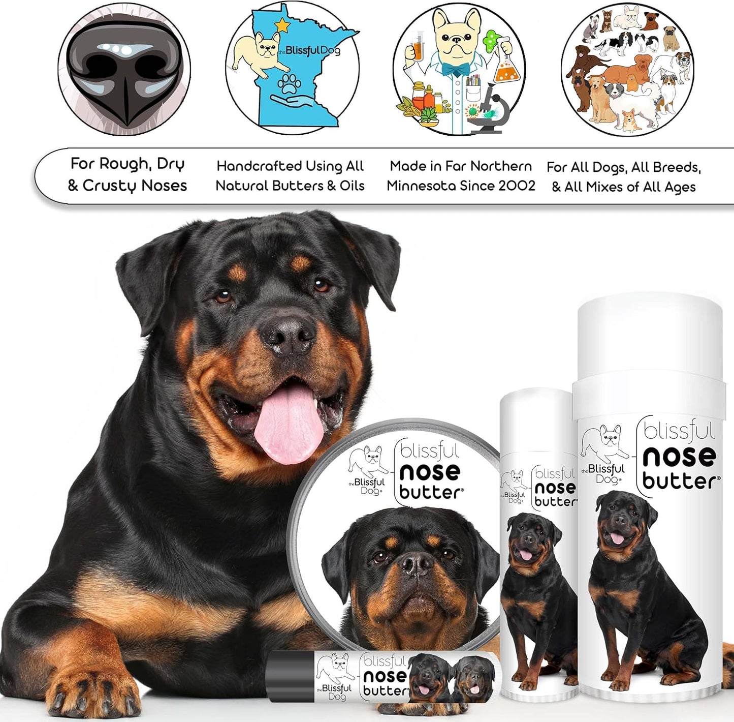 The Blissful Dog Rottweiler Nose Butter for Dry, Cracked Skin, Lick-Safe Dog Nose Balm with Moisturizing Shea Butter, Almond, Olive, and Essential Oils, Pet Supplies, Uncented, 0.50 oz. - Pet Explorer