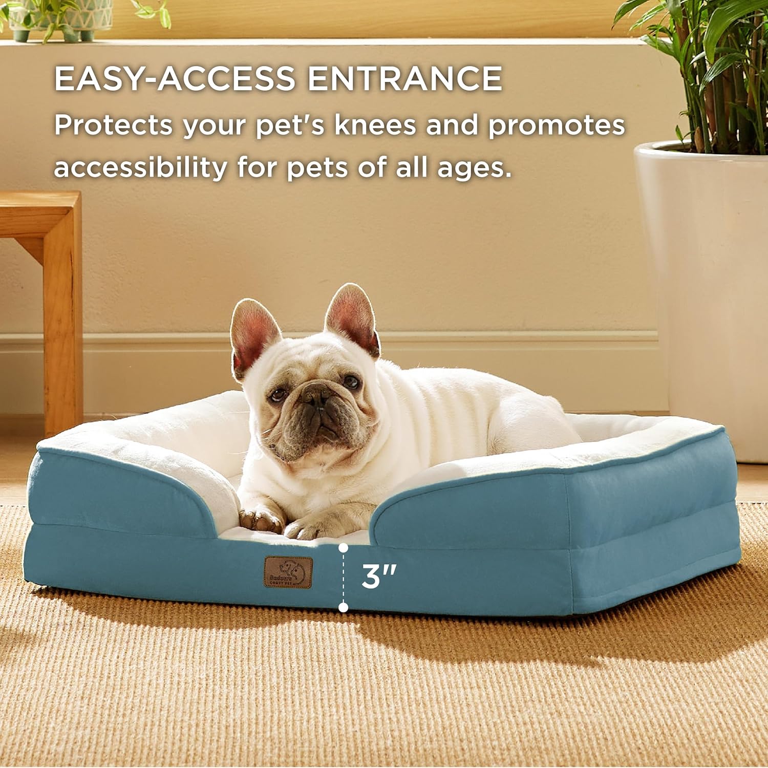 Bedsure Orthopedic Dog Bed Medium Size Dogs - Washable Medium Dog Cat Bed Waterproof, Comfort Pet Couch Sofa with Washable Removable Cover, Pets Bed with Nonskid Bottom, Dune Haze Blue, 28" - Pet Explorer