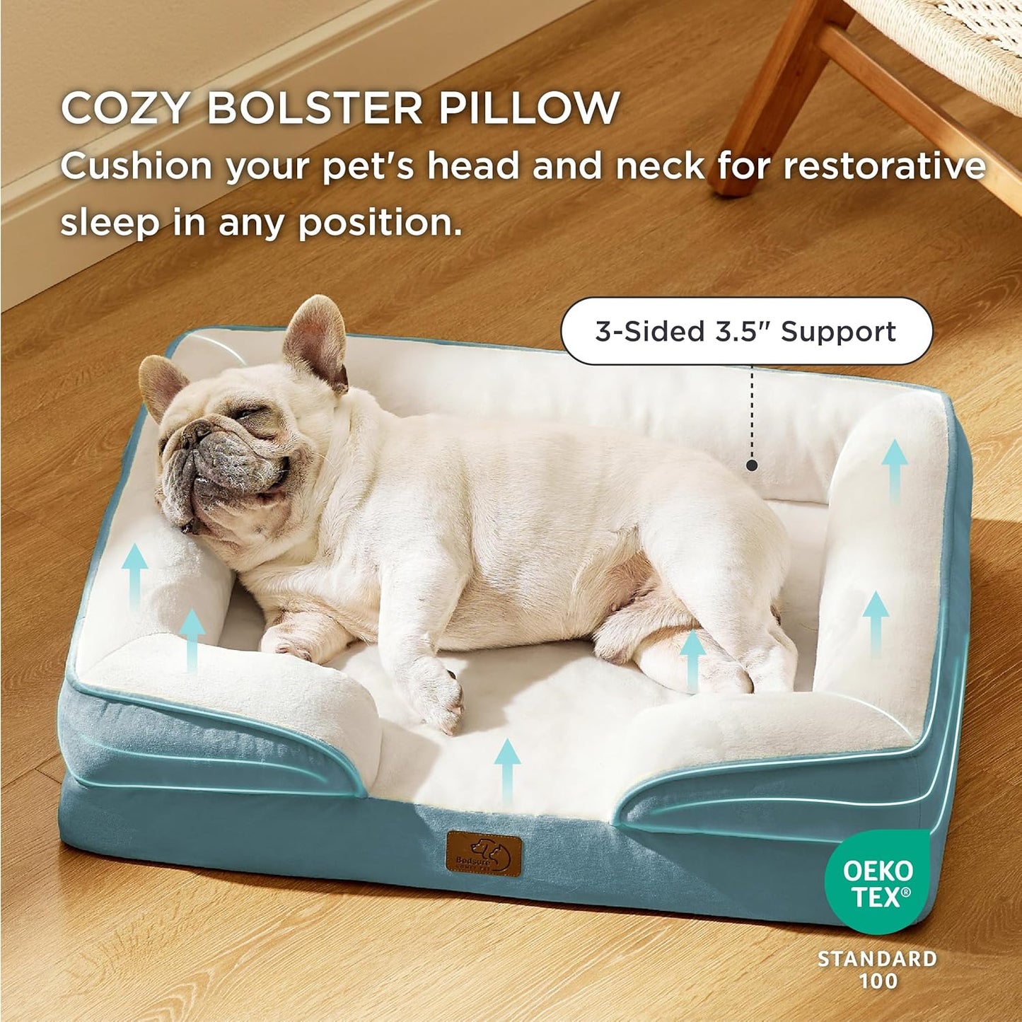 Bedsure Orthopedic Dog Bed Medium Size Dogs - Washable Medium Dog Cat Bed Waterproof, Comfort Pet Couch Sofa with Washable Removable Cover, Pets Bed with Nonskid Bottom, Dune Haze Blue, 28" - Pet Explorer