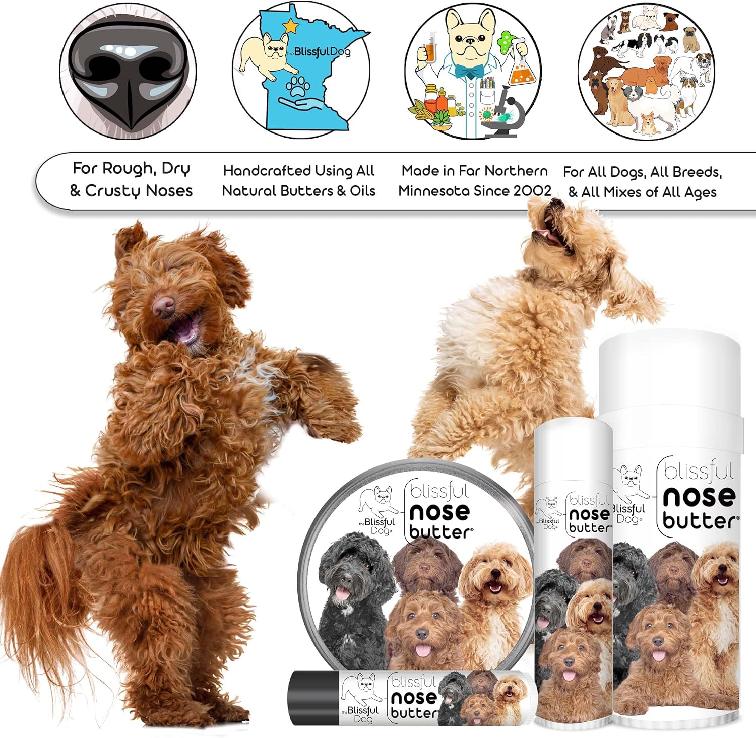 The Blissful Dog Labradoodle Nose Butter for Dry, Cracked Skin, Lick-Safe Dog Nose Balm with Moisturizing Shea Butter, Almond, Olive, and Essential Oils, Pet Supplies, Uncented, 8 oz. - Pet Explorer
